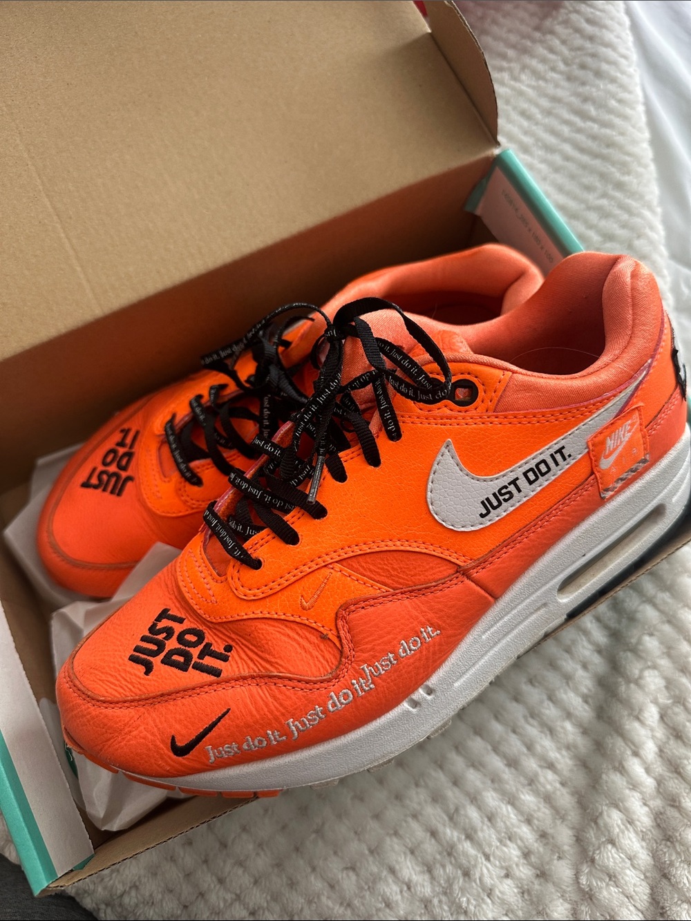 Nike Womens Orange and White 'Just Do It' Air Max Sneakers
